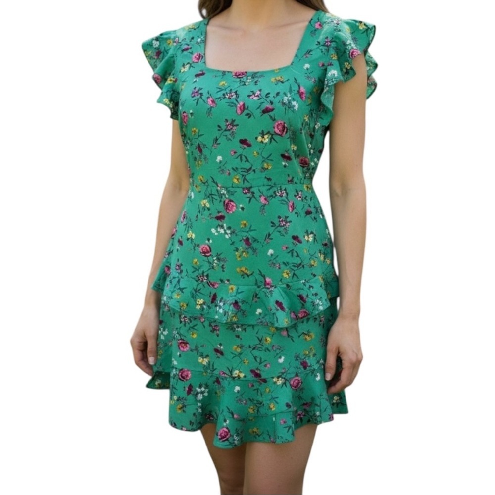 Lottie & Holly BOG Collective Girlhood Core Green Floral Tiered Mini Dress L